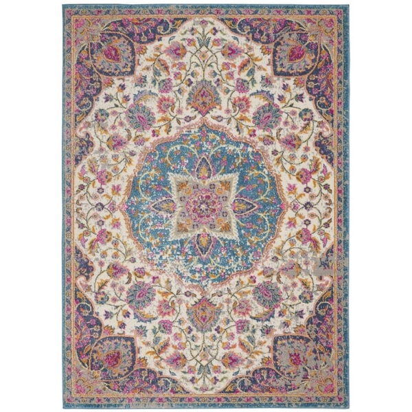 Palacedesigns 4 x 6 ft. Pink & Blue Floral Medallion Area Rug - Pink Blue - 4' x 6' PA3651279 - main